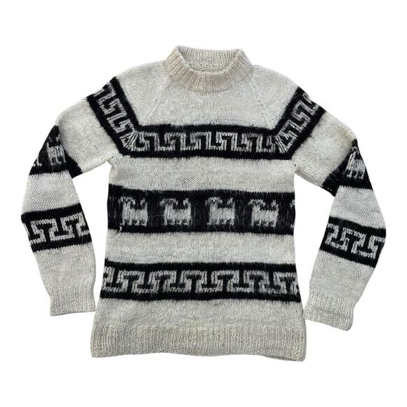 Vintage Handmade Bolivian Alpaca Cream & Dark Chocolate Brown Sweater Small - Picture 1 of 4